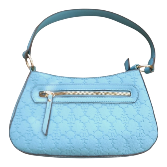 NWOT Nanette Lepore Barri Baguette Baby Blue Embossed Logo Faux Leather Mini Bag - Picture 2 of 14